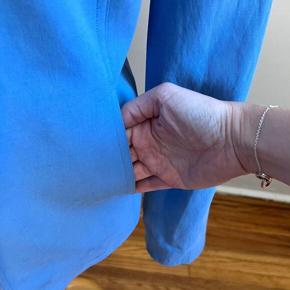 Vintage 90s Liz Claiborne Silk Linen Blue Open Front Blazer Trouser Suit Set 10 - Picture 3 of 14